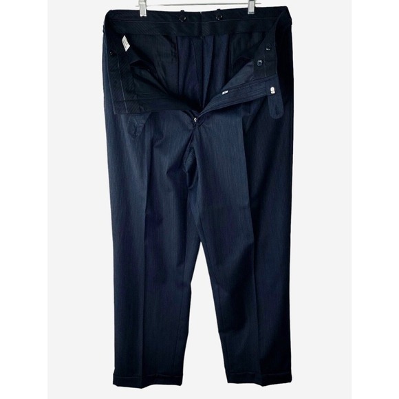 Tom James Wool 2PC Suit Mens 44L Pleated Cuff Pants 38x33 Gray Purple Stripe - Picture 12 of 16